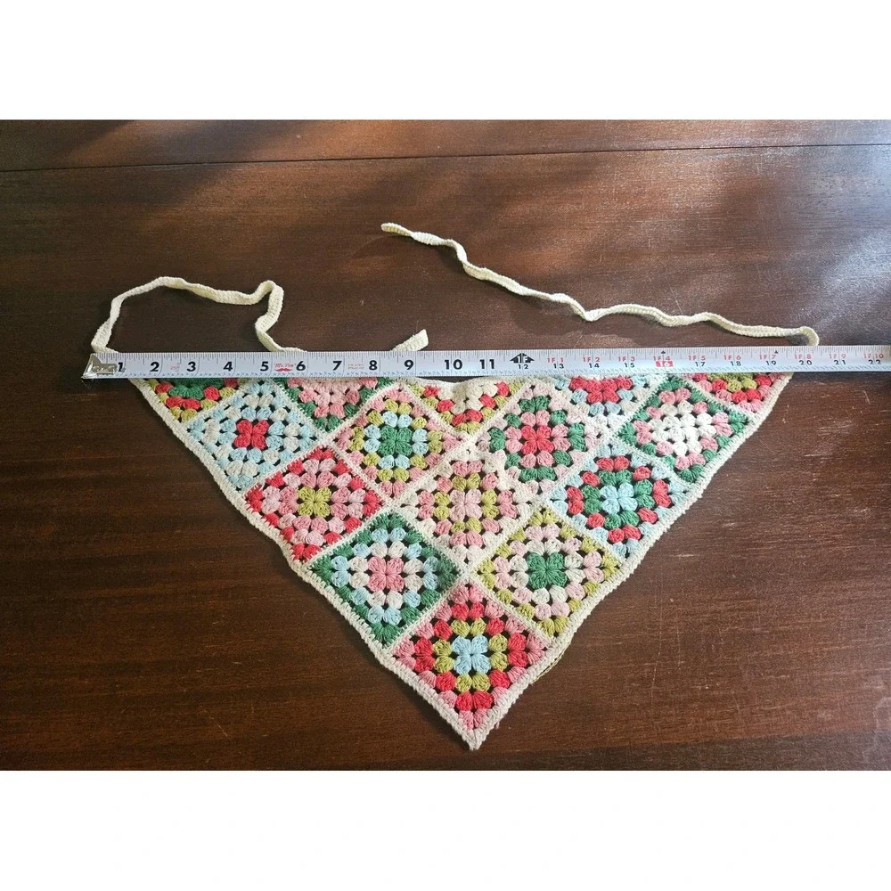 Unbranded Crochet Bandana Women OS Multi Color Granny Square Cottagecore Scarf